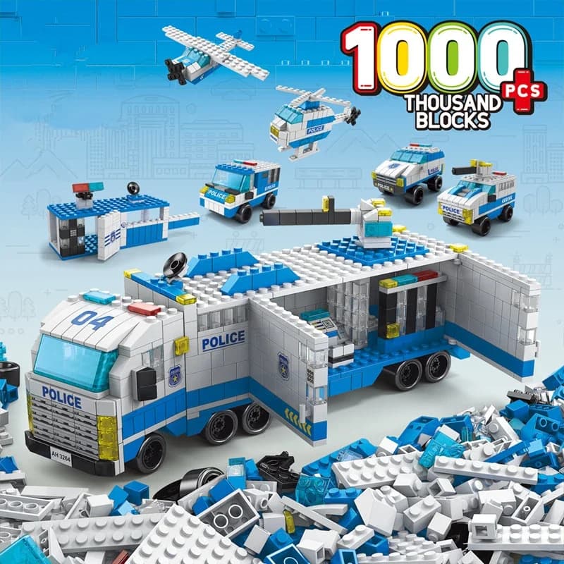 Blocos de Montar 1000 Peças - Super Kit 6 em 1 Veículos da Cidade