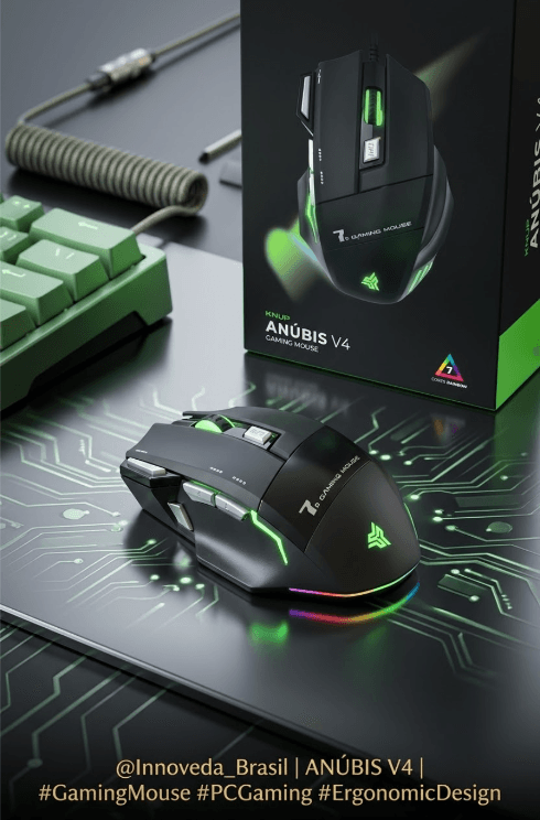 Mouse Gamer Profissional Knup Anúbis V4 – Iluminação RGB 7 Cores Rainbow, Alta Precisão e Design Ergonômico