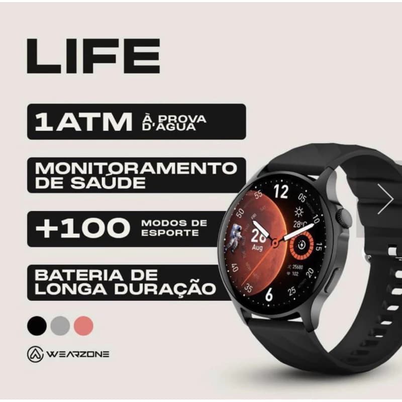 Smartwatch Relógio Inteligente Life Preto - GPS, Monitor de Saúde,Whatsapp