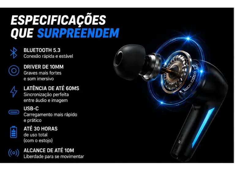 Fone de Ouvido Bluetooth Gamer Lenovo Thinkplus GM2 Pro - Imagem 4