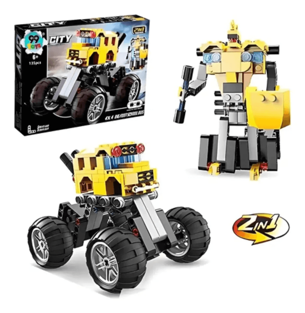 Carrinho Off Road + Robô de Blocos de Construção 2 em 1 (Amarelo e Azul)